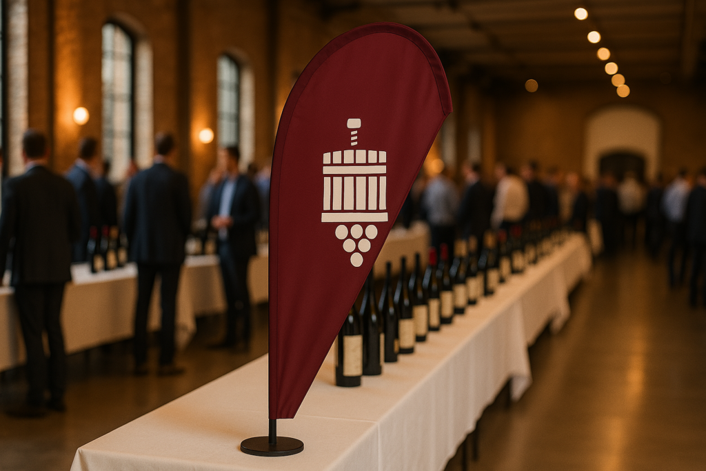 Bedruckte Beachflags für Weinmessen