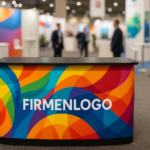 Bedruckte Messetheke mit Firmenlogo für Messeauftritt